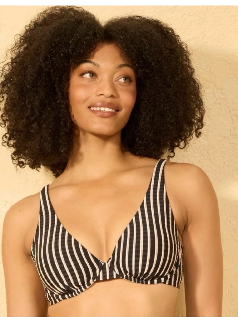 Shade & Shore Black and Cream Striped Bikini Top 36DD